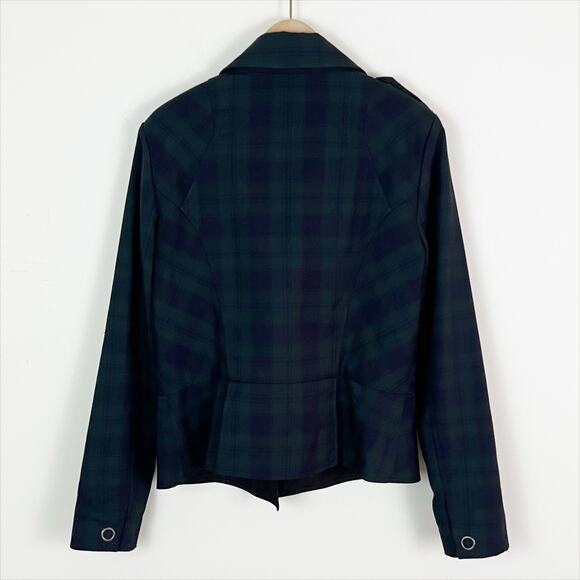 CAbi #3181 Green & Navy Blue Tartan Plaid Zip Front Moto Jacket Size 6 - Picture 3 of 9